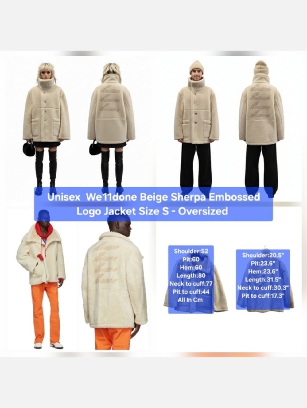 We11done Beige Sherpa Embossed Logo Jacket Size S - Oversized